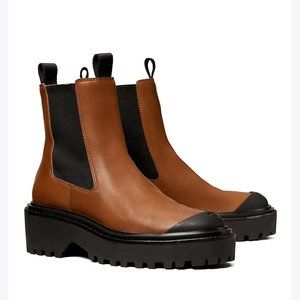 NWOB Tory Burch Chelsea Lug Sole Platform Boots Caballo Brown